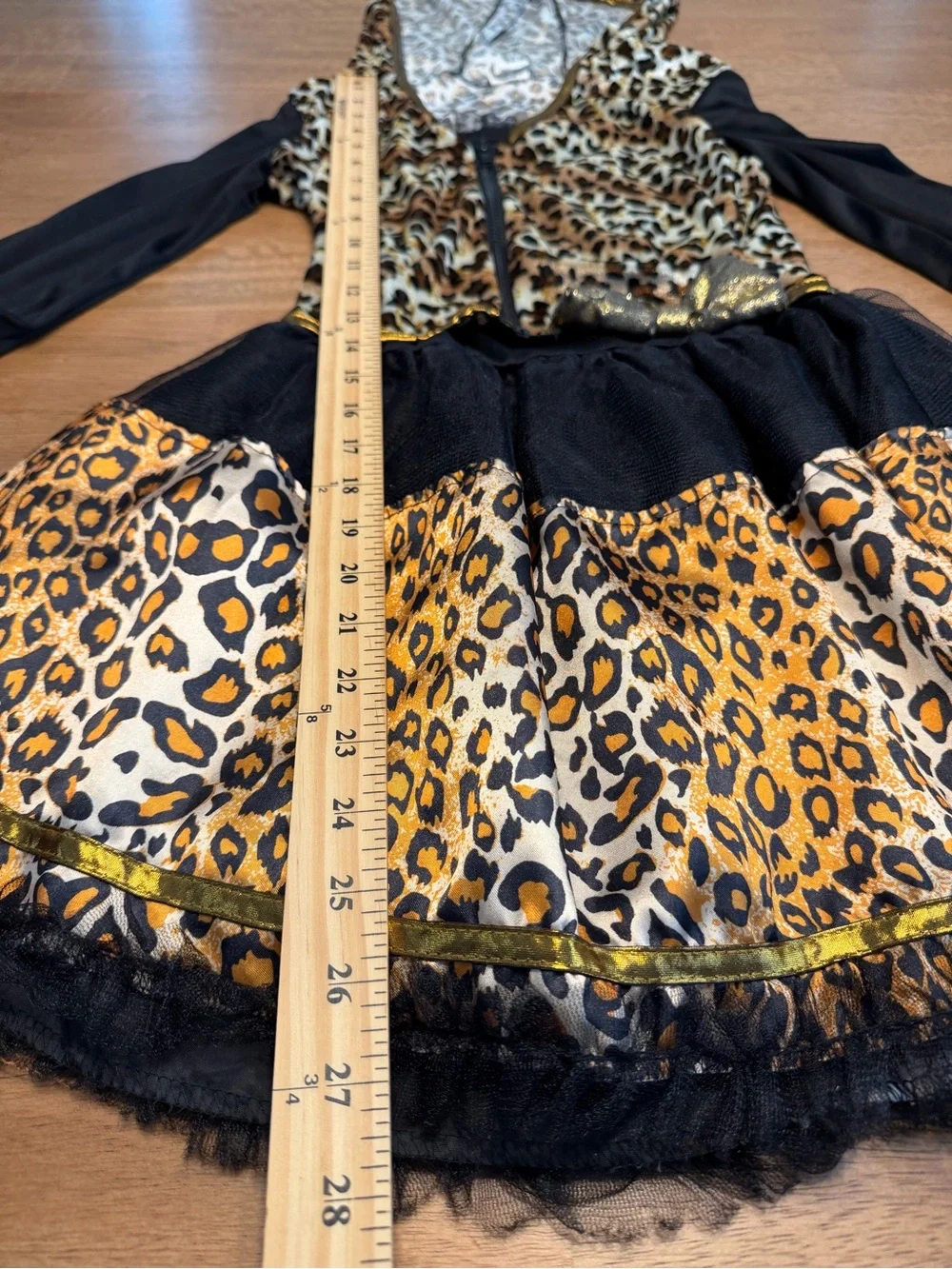 Sassy Spots Leopard Print Costume Girls Size XL Cat Feline Hooded Dress EUC